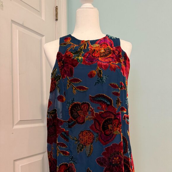 Blue Dress with Firey Red Flowers - Picture 2 of 4